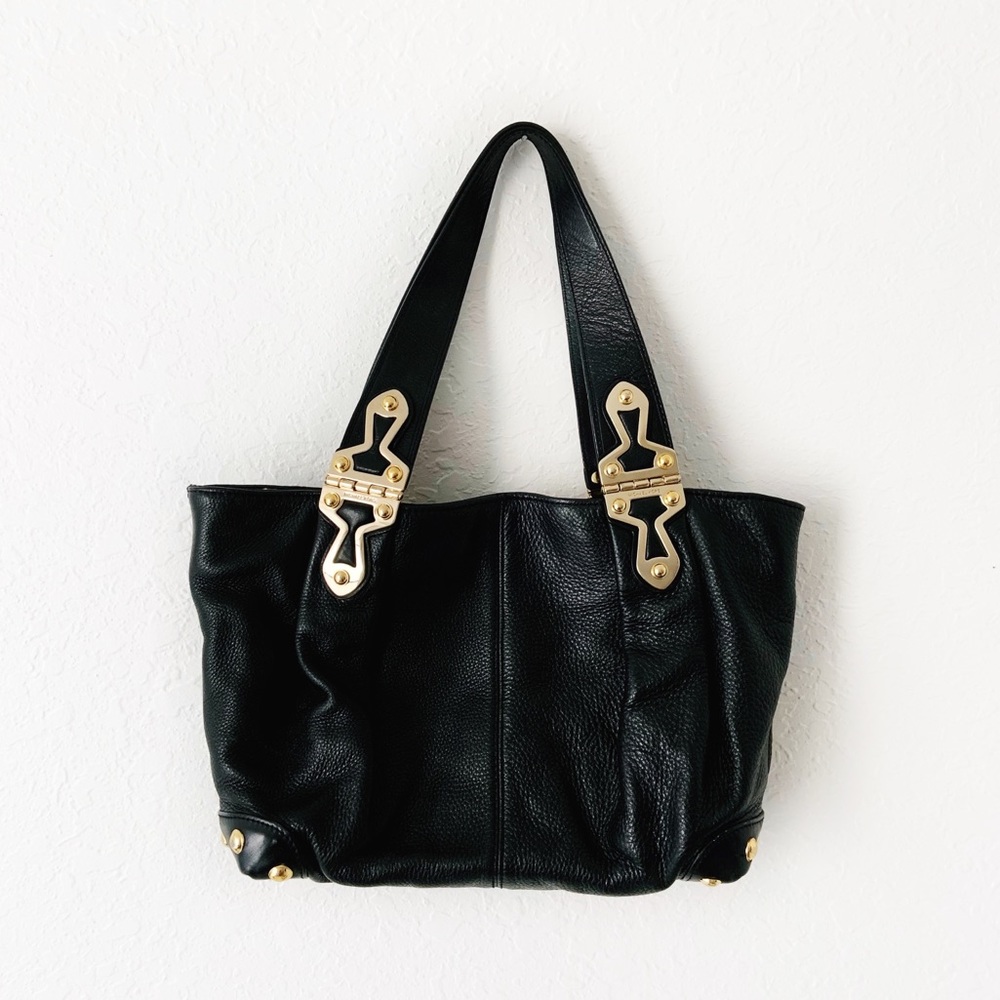 Michael Kors Black Leather Shoulder Bag Gold Hardware